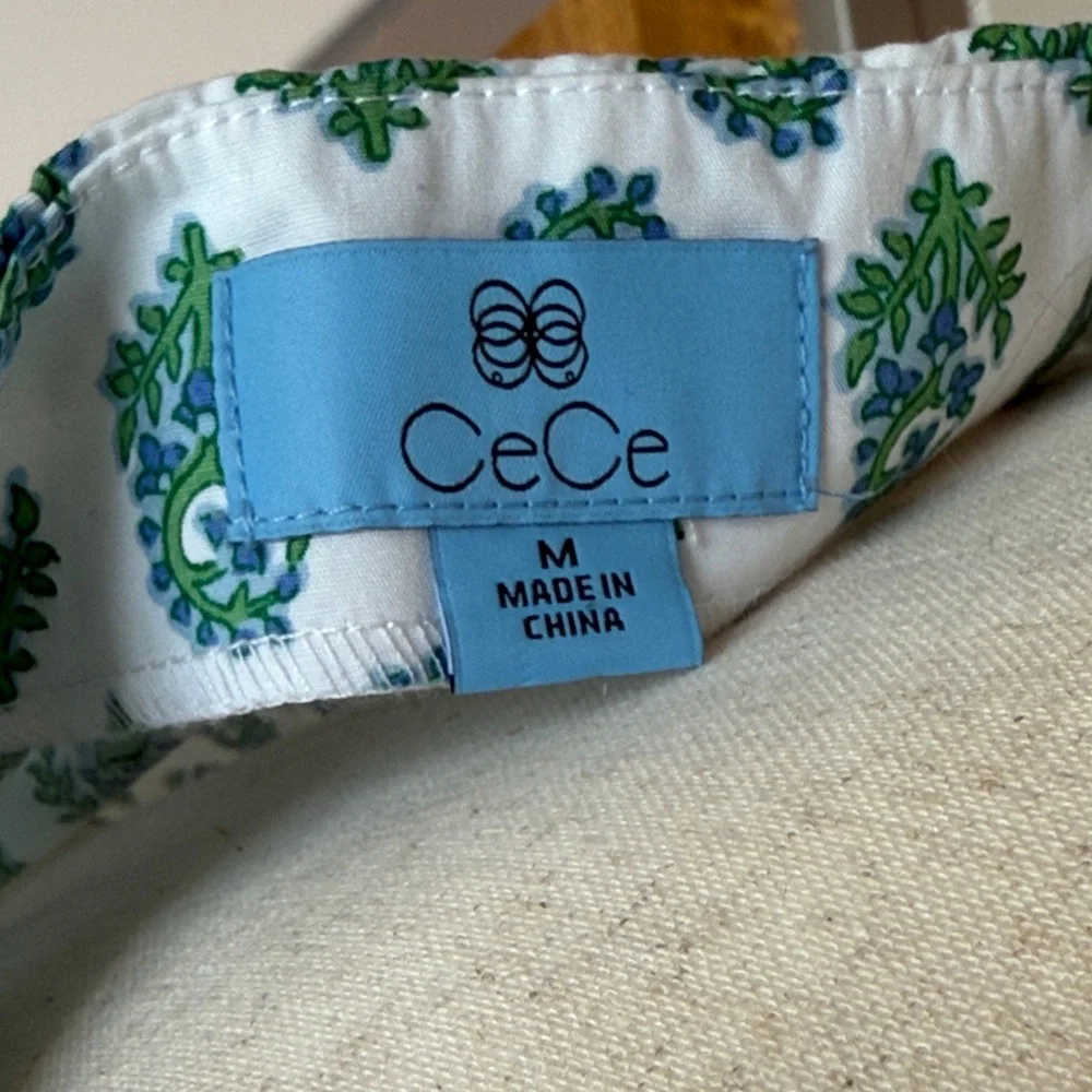 CeCe Blue Floral Puff Sleeve Blouse - Picture 2 of 5